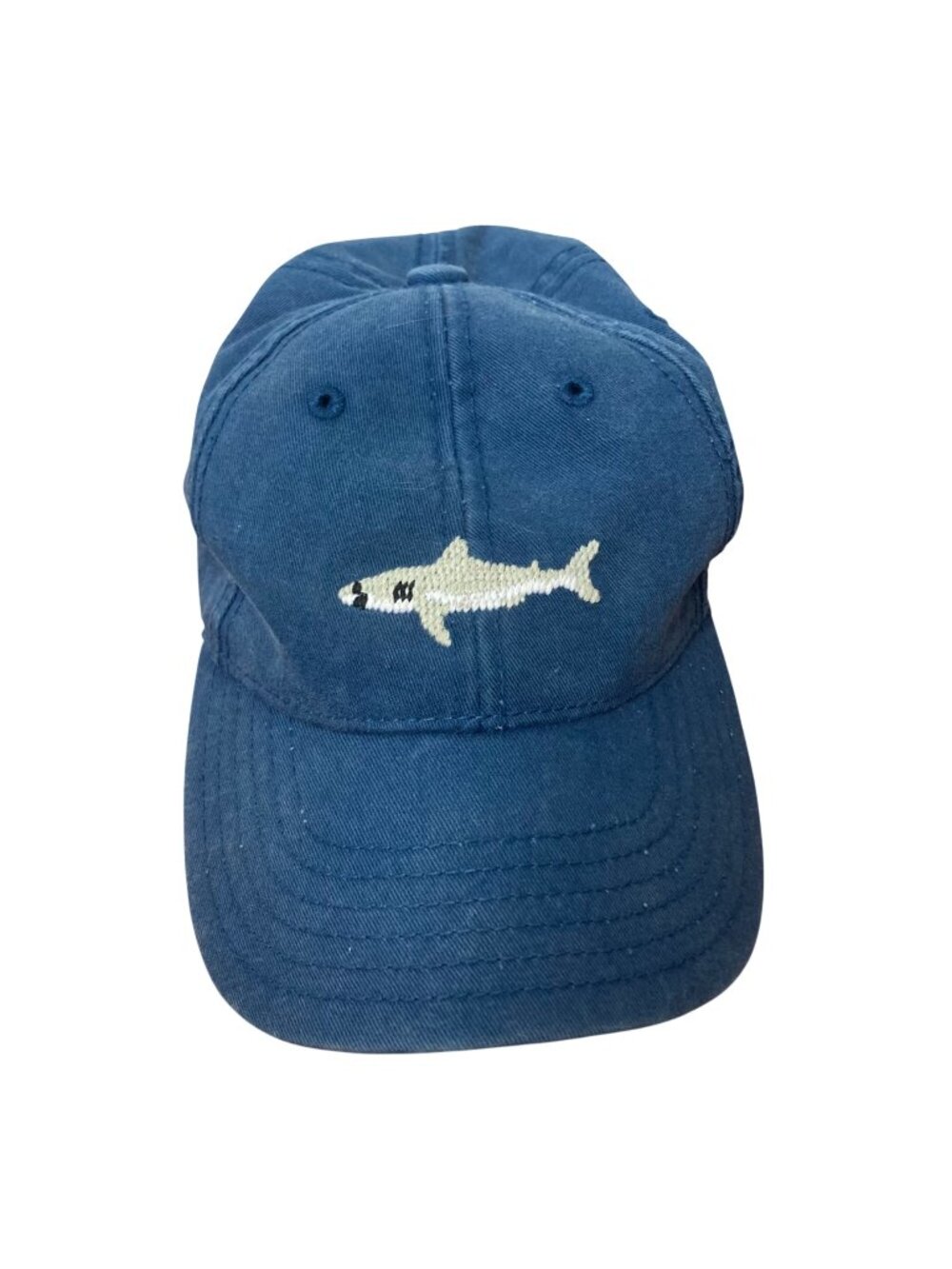Harding Lane Kids Needlepoint Great White Shark Baseball Hat Blue Cotton